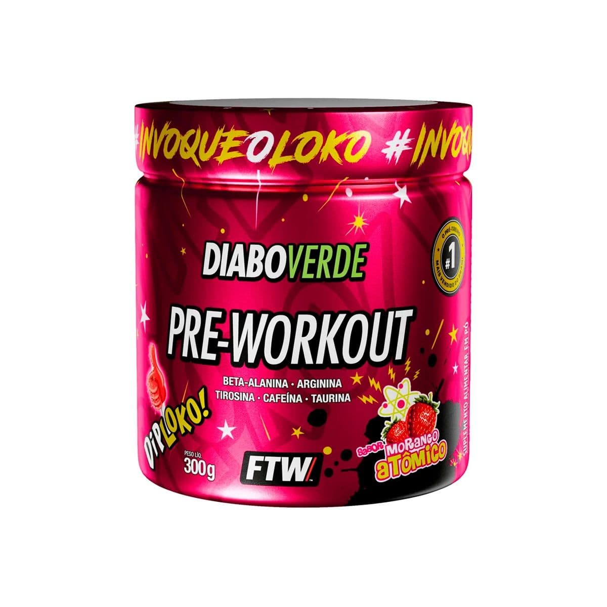 DIABO VERDE PRE-WORKOUT DIPLOKO 300G - SABOR MORANGO ATOMICO